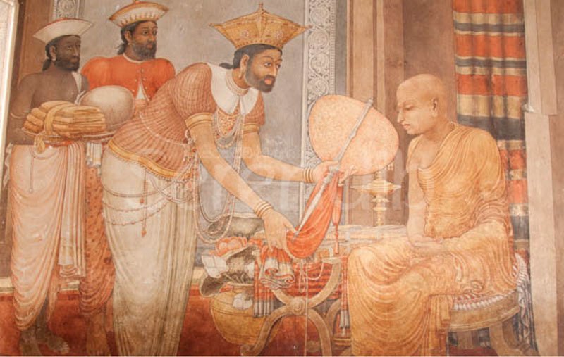 King Keerthi Sri Rajasinghe presenting the credential ' Sangha Raja' to Weliwita Sri Saranankara Thera